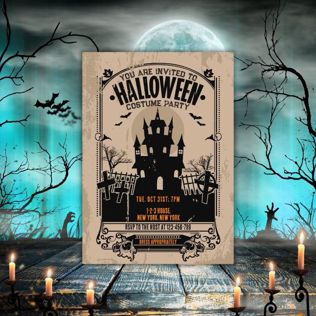 Vintage Haunted House Halloween Party Invitation (vintage Haunted house halloween party invitation.
Haunted mansion invites you to spooky booze party.)