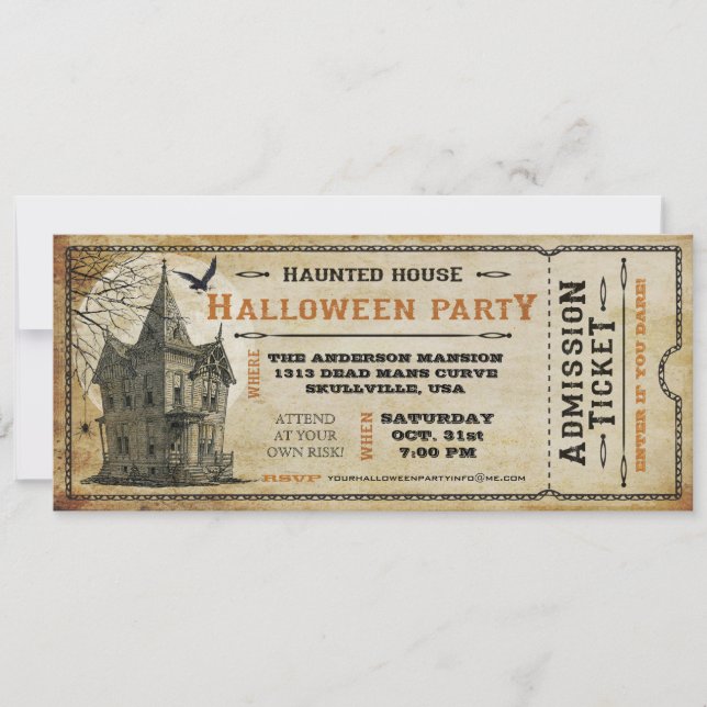 Vintage Haunted House Halloween Party Ticket I Invitation (Front)