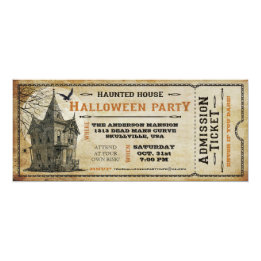 Vintage Haunted House Halloween Party Ticket I Invitation