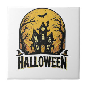 Vintage Haunted House Halloween Shirt Design_1 Ceramic Tile