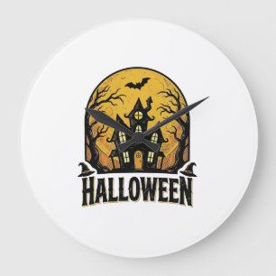 Vintage Haunted House Halloween Shirt Design_1 Large Clock