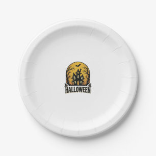 Vintage Haunted House Halloween Shirt Design_1 Paper Plate