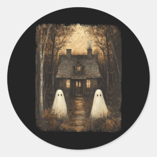 Vintage Haunted House Halloween Spooky Ghost Classic Round Sticker