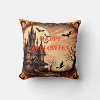 Vintage Haunted House Happy Halloween Cushion