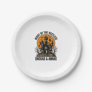 Vintage Haunted House Restless Dead Halloween Art_ Paper Plate