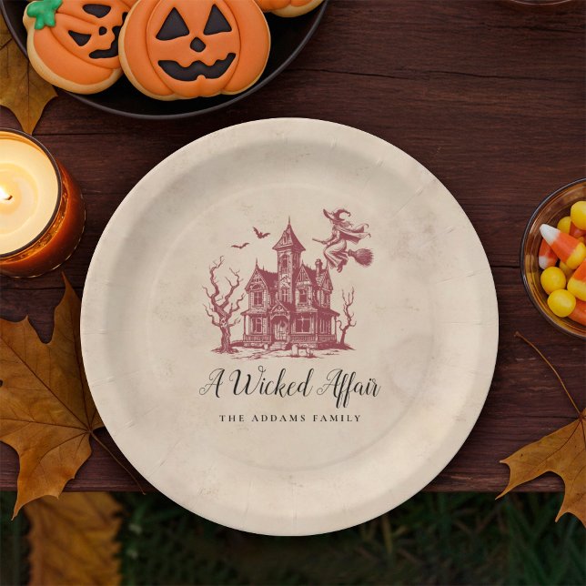 Vintage Haunted House Witch Halloween Party  Paper Plate (Creator Uploaded)