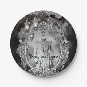 Vintage Haunted Lady Halloween Costume Party Paper Plate