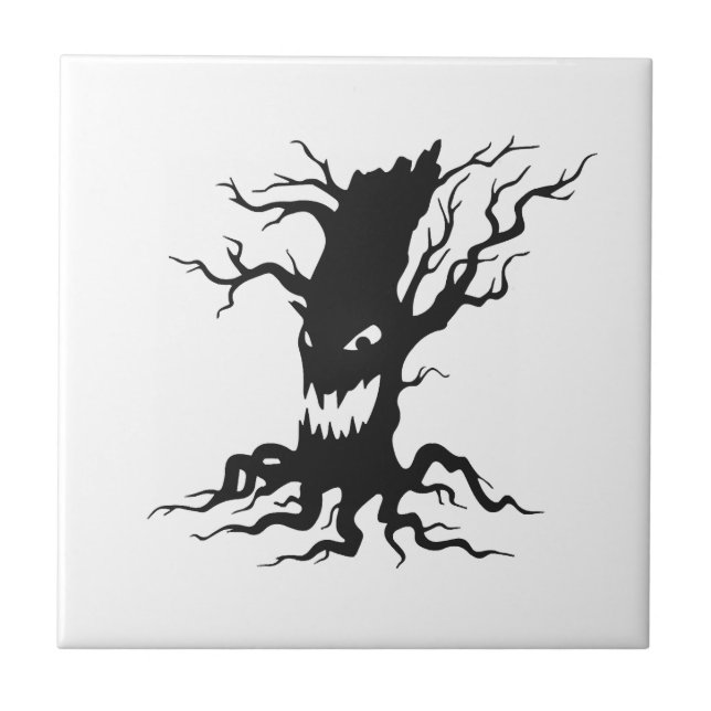 Vintage Haunted tree Halloween Ceramic Tile (Front)