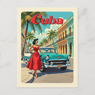 Vintage Havana Cuba Classic Car Retro Travel Postcard