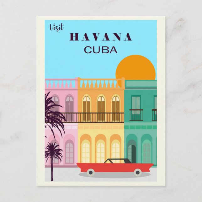 Vintage Havana Cuba Colourful Travel Postcard (Front)