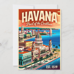 Vintage Havana Cuba Pearl of the Caribbean Retro  Holiday Card