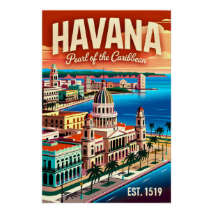 Vintage Havana Cuba Pearl of the Caribbean Retro Poster