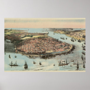 Vintage Havana Cuba Pictorial Map (1851) Poster