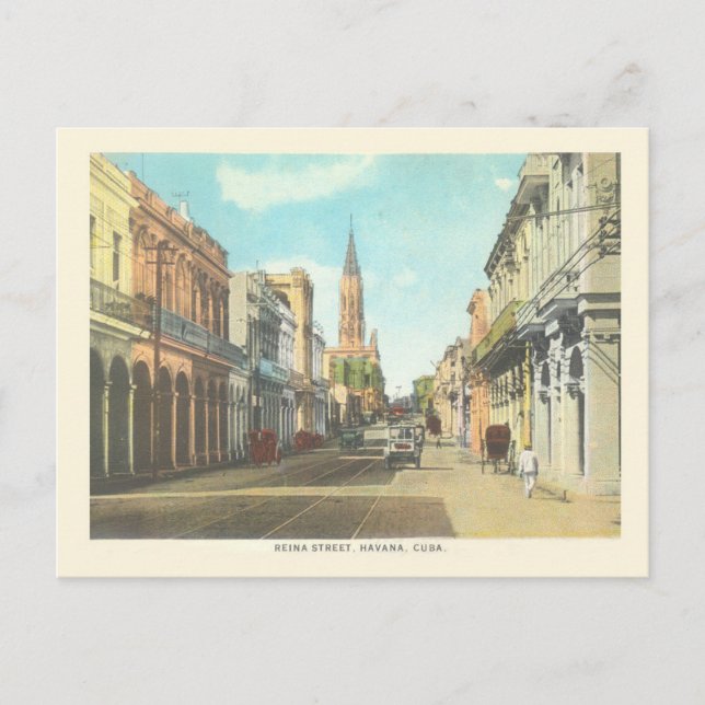 Vintage Havana Cuba Street Scene Postcard (Front)