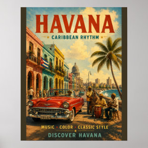 Vintage Havana Travel Poster with Classic Cars and