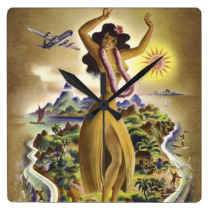 Vintage Hawaii 2 Square Wall Clock