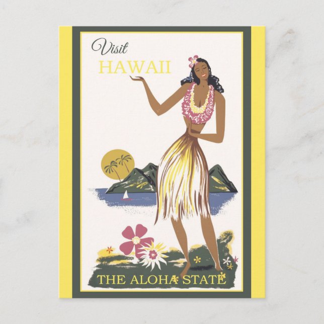 Vintage Hawaii Aloha Hula Dancer Travel Postcard (Front)