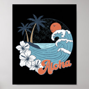 Vintage Hawaii Aloha State Hawaiian Beach Surfing  Poster