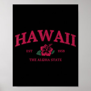 Vintage hawaii aloha state hibiscus flower summer poster