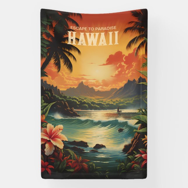Vintage Hawaii Beach Travel Art Banner (Vertical)