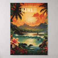 Vintage Hawaii Beach Travel Art