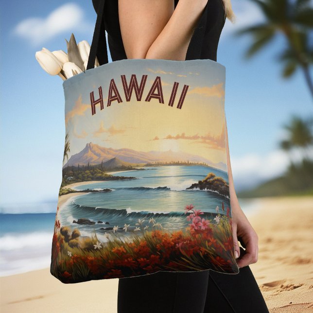 Vintage Hawaii Beach Tropical Paradise Painting Tote Bag (Vintage Hawaii Beach Tropical Paradise Painting Tote Bag)