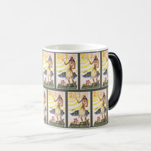 Vintage Hawaii Flower Girl Poster Magic Mug