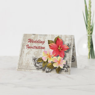vintage hawaii hibiscus floral tropical wedding invitation