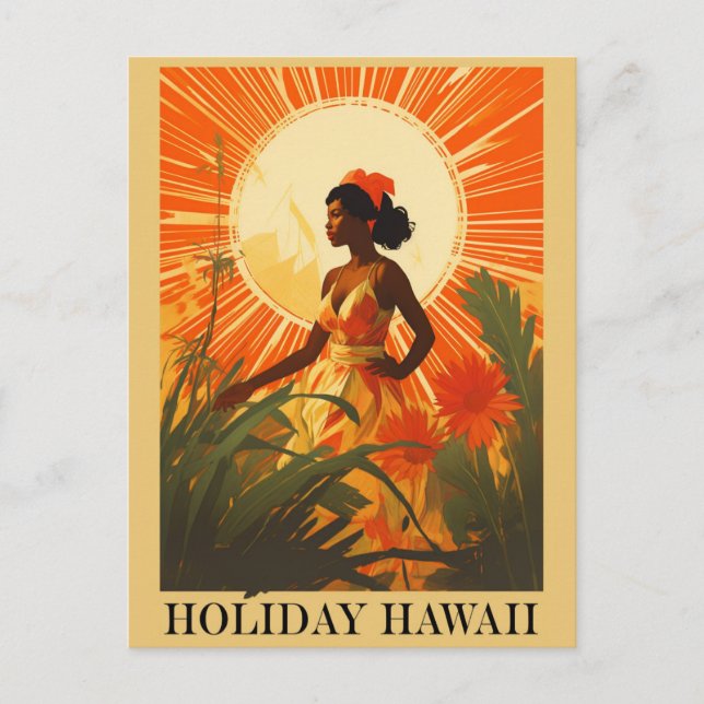 Vintage Hawaii Holiday Hawaiian Woman Travel Postcard (Front)