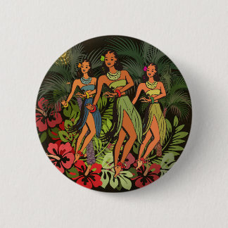 Vintage Hawaii Hula Dancers Retro Tiki Palm Tree 6 Cm Round Badge