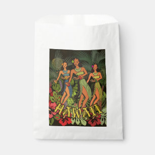 Vintage Hawaii Hula Dancers Retro Tiki Palm Tree Favour Bag