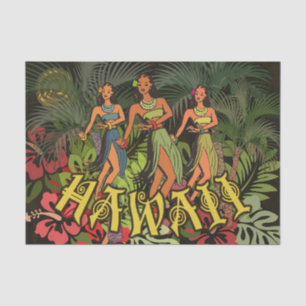Vintage Hawaii Hula Dancers Retro Tiki Palm Tree Tissue Paper