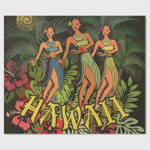 Vintage Hawaii Hula Dancers Retro Tiki Palm Tree Wrapping Paper