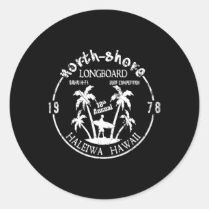 Vintage Hawaii Long Board North Shore Surf Beach S Classic Round Sticker