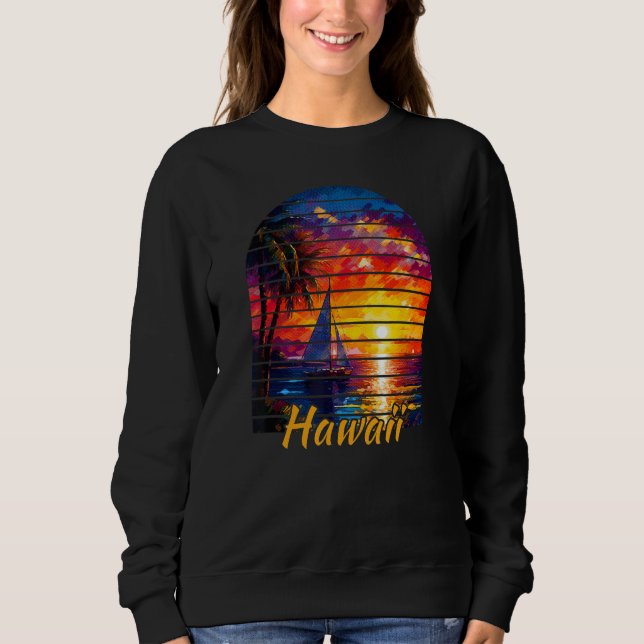 Vintage Hawaii Palm Tree Sailing  Hawaiian Sunset  Sweatshirt (Front)