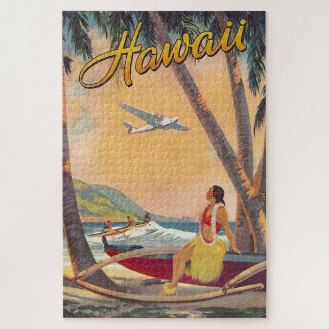 Vintage Hawaii Travel Art Ilustration Jigsaw Puzzle (Vertical)