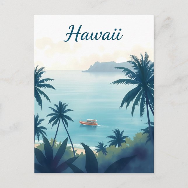 Vintage Hawaii Travel Illustration Postcard (Front)