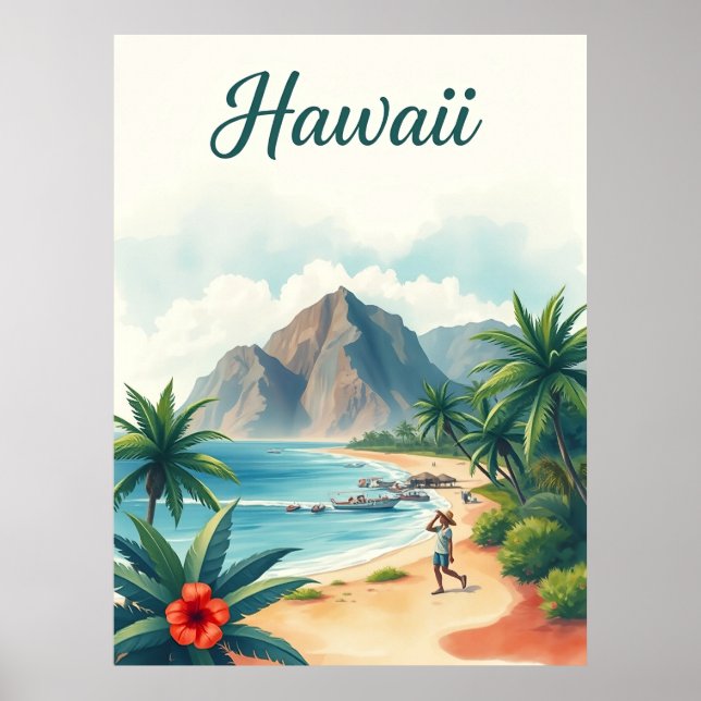 Vintage Hawaii Travel Illustration Poster (Front)