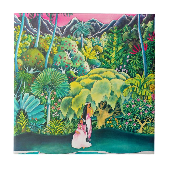 Vintage Hawaii Travel Poster Ceramic Tile (Front)