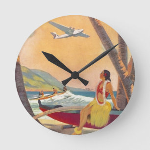 Vintage Hawaii Travel Round Clock