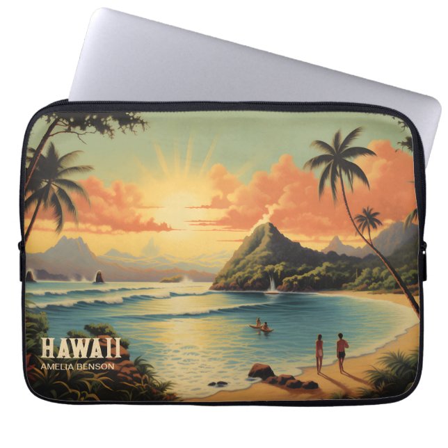 Vintage Hawaii Tropical Beach Theme Laptop Sleeve (Front)