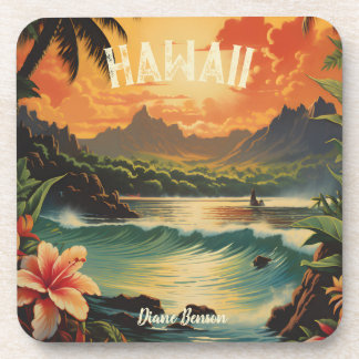 Vintage Hawaii Tropical Beach Travel Coaster