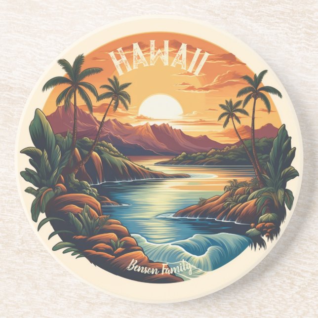 Vintage Hawaii Tropical Beach Travel Coaster (Front)