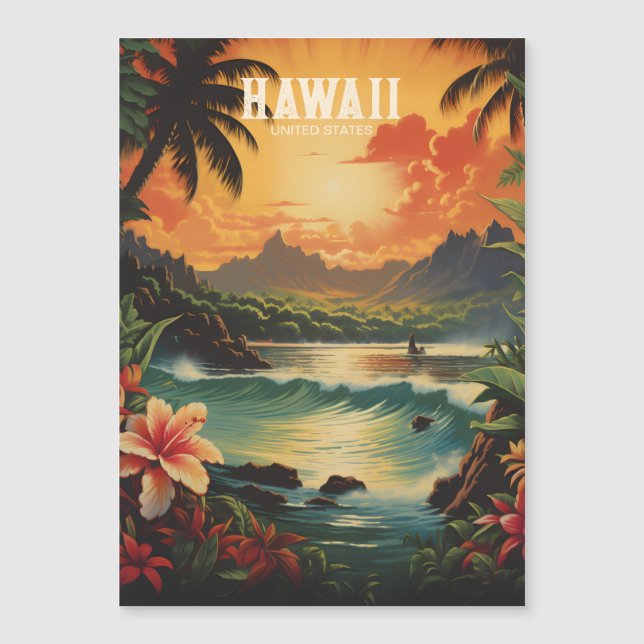 Vintage Hawaii Tropical Beach Travel Illustration (Front)