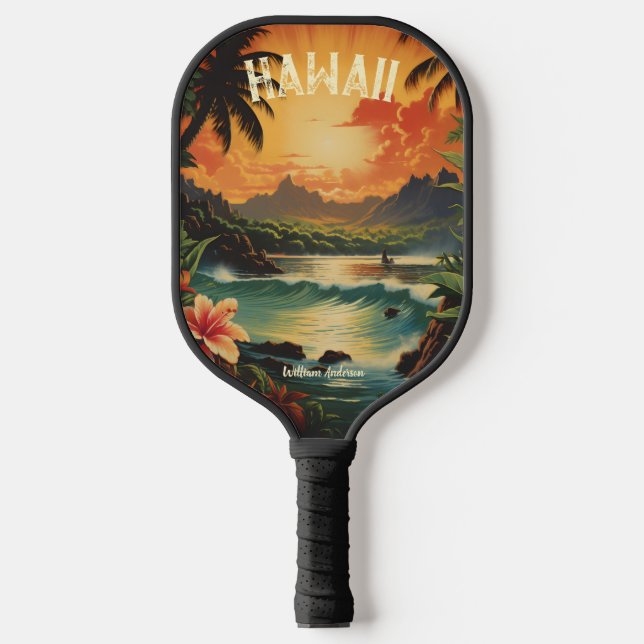 Vintage Hawaiian Art Hawaii Beach Pickleball Paddle (Front)