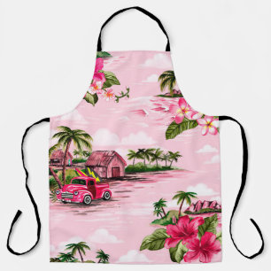 Vintage Hawaiian barkcloth design of tropical isla Apron