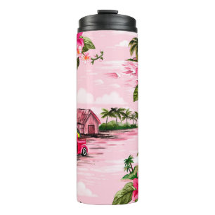 Vintage Hawaiian barkcloth design of tropical isla Thermal Tumbler