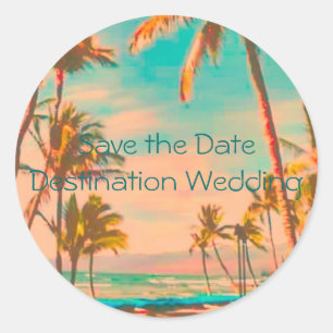 Vintage Hawaiian Beach Scene Classic Round Sticker