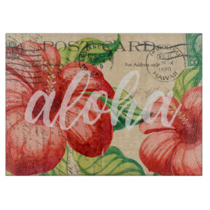 Vintage Hawaiian Hibiscus Postcard Cutting Board