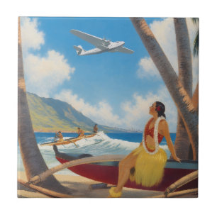 Vintage Hawaiian Hula Girl Aloha Escape Paradise Ceramic Tile